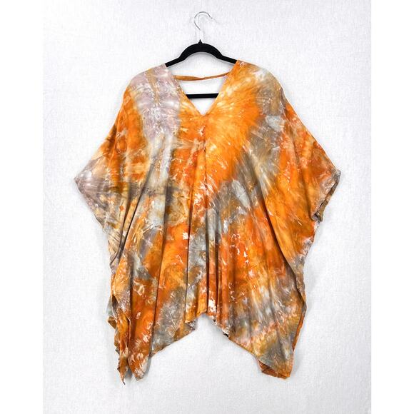 Tie Dye Short Kimono Womens One Size Orange Gray Boho Festival THUNDER TEXTILE - Picture 3 of 10